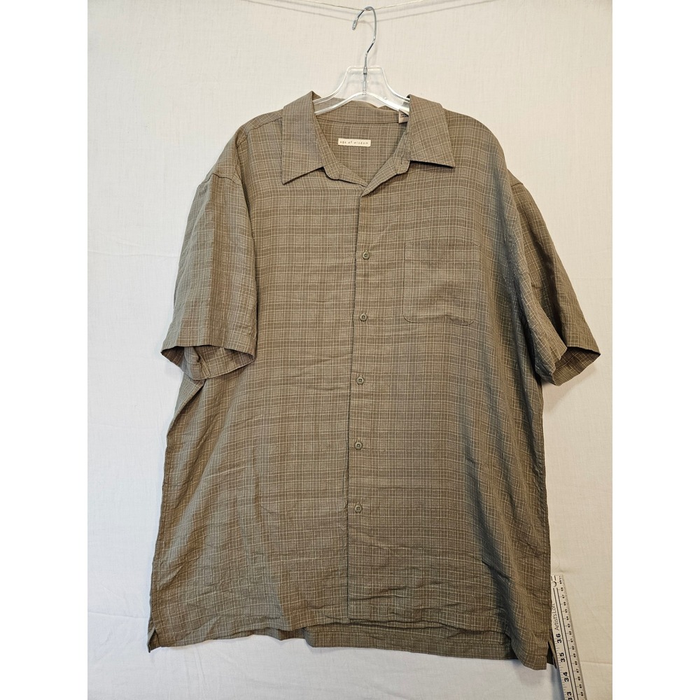 Age of Wisdom Mens XXL‎ Brown Grid Short Sleeve Modal Blend Button Down Shirt